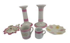 SIX 19TH CENTURY & LATER HAND PAINTED ENGLISH & GERMAN PORCELAIN ITEMS