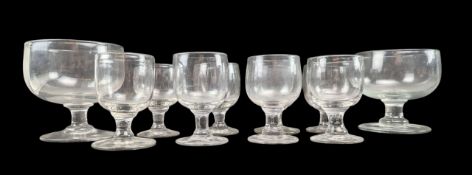 TEN 19TH CENTURY BLOWN GLASS RUMMERS & SWEETMEAT GLASSES