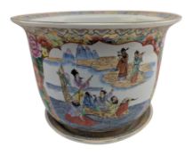 20TH CENTURY CHINESE POLYCRHOME ENAMELED PLANTER WITH TRAY