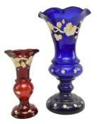 TWO 19TH CENTURY VICTORIAN ENAMELLED GLASS VASES OF TRUMPET FORM