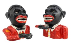 TWO VINTAGE CAST IRON MECHANICAL MONEY BANKS OF A JOLLY MAN