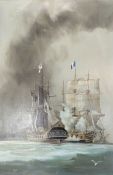 2OTH CENTURY OIL ON CANVAS OF NAVAL BATTLE SCENE