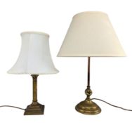 TWO EARLY 20TH CENTURY BRASS DESK TABLE LAMPS