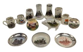 COLLECTION OF THIRTEEN WEST COUNTRY INTEREST CRESTED GOSS WARE TRINKETS, SOME SILVER RIMMED