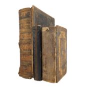 THREE WORN VICTORIAN BIBLES, TWO IN CONTEMP. LEATHER