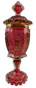 BOHEMIAN 19TH CENTURY CRANBERRY GLASS & GILDED LIDDED GOBLET