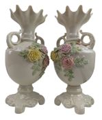 BELLEEK, IRELAND - PAIR OF 19TH CENTURY 2ND MARK ROSE PORCELAIN VASES