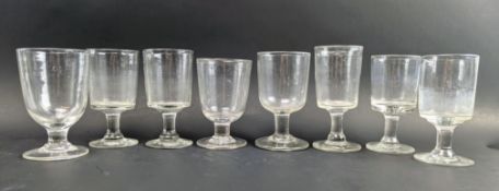 EIGHT GEORGE III 18TH CENTURY & LATER HAND BLOWN GLASS WINE GOBLETS