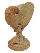 EARLY 20TH CENTURY ROYAL WORCESTER BLUSH IVORY PORCELAIN NAUTILUS CENTREPIECE