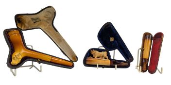 THREE 19TH CENTURY & LATER HAND-CARVED MEERSCHAUM CIGAR & CHEROOT HOLDERS