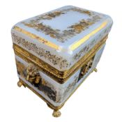 CONTINENTAL 19TH CENTURY BLUE MILK GLASS & GILT PAINTED CASKET