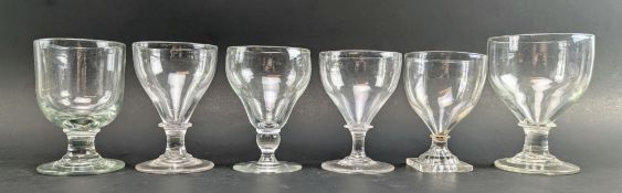 SIX GEORGE III 18TH CENTURY & LATER HAND BLOWN GLASS WINE DRINKING RUMMERS