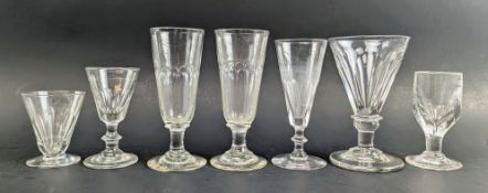 SEVEN GEORGE II 18TH CENTURY & LATER HAND BLOWN GLASS ALE DRINKING GLASSES