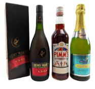 ASSORTMENT OF THREE WINES & SPIRITS, TO INCLUDE REMY MARTIN, BABYCHAM & PIMM'S