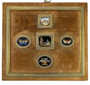 FOUR ITALIAN 19TH CENTURY MOUNTED PIETRA DURA MICROMOSAIC PANELS