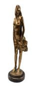 ART NOUVEAU FRENCH EARLY 20TH CENTURY SOLID BRONZE SCULPTURE OF FEMALE MODEL