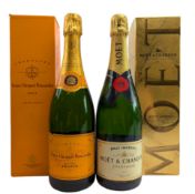 TWO BOTTLES OF FRENCH CHAMPAGNE, MOET & CHANDON T/W VEUVE CLIQUOT PONSARDIN