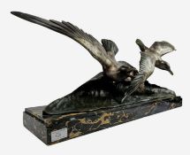 GEORGES HENRI LAURENT (1880-1940) - ART DECO PATINATED BRONZE SEAGULLS SCULPTURE