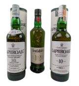THREE BOTTLES OF SINGLE MALT SCOTCH WHISKY, LAPHROAIG & GLENFIDDICH