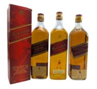 THREE JOHNNIE WALKER RED LABEL OLD SCOTCH WHISKY 1 LITRE BOTTLES