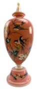 BELIEVED HARRACH BOHEMIAN ENAMELLED PINK OPALINE GLASS VASE & COVER