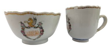 TWO CHINESE EXPORTS 18TH CENTURY CIRCA 1780 ARMORIAL CUP AND BOWL