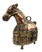 INDO PERSIAN INSPIRED DHOKRA BRONZE & COPPER CASKET IN THE SHAPE OF A HORSE