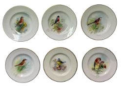 WILLIAM POWELL FOR ROYAL WORCESTER - SIX EARLY 20TH CENTURY PORCELAIN MINIATURE PLATES OF BIRDS