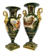 NEAR MATCH PAIR OF 19TH CENTURY ROCKINGHAM BONE CHINA HANDLED VASES