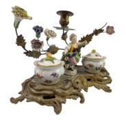 FRENCH LOUIS XVI STYLE 19TH CENTURY PORCELAIN & BRASS FIGURAL DESK INKWELL