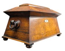 19TH CENTURY ROSEWOOD SARCOPHAGUS TEA CADDY