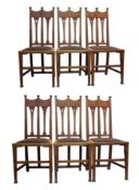 SIX ARTS & CRAFTS CIRCA 1900 OAK & INLAID DINING CHAIRS