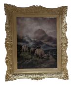 FRANK BENNETT - 19TH CENTURY OIL ON CANVAS HIGHLAND COWS PAINTING