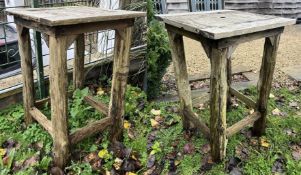PAIR OF WOODEN TALL SQUARED PUB GARDEN OUTDOOR TABLES