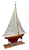 EARLY TO MID 20TH CENTURY HAND BUILT WOODEN POND YACHT ON STAND