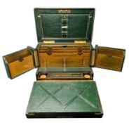 19TH CENTURY VICTORIAN GREEN LEATHER AND OAK DESK TIDY