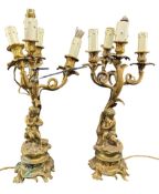PAIR OF FRENCH ROCOCO STYLE LATE 19TH CENTURY BRASS CHERUBS & TREE TABLE LAMPS