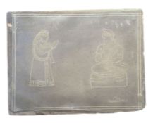 JAMINI ROY (1887-1972) - FEMALE FIGURE FACING A SEATED MAN - ENGRAVING ON SLATE