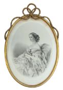 FRENCH 19TH CENTURY CARVED GILTWOOD RIBBON FRAME WITH LITHOGRAPH OF EMPRESS EUGENE
