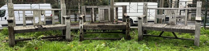 THREE WOODEN DRIFTWOOD-EFFECT PUB GARDEN OUTDOOR BENCHES