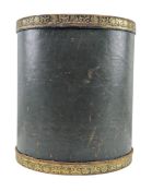 EARLY 20TH CENTURY GILT TOOLED GREEN LEATHER CYLINDRICAL WASTE PAPER BASKET