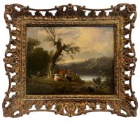 JOHN VARLEY (1778-1842) - CATTLE IN A LANDSCAPE - OIL ON BOARD LANDSCAPE PAINTING