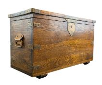 18TH CENTURY INSPIRED OAK & BRASS BOUND CAMPAIGN STYLE CHEST