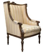 19TH CENTURY FRENCH LOUIS XVI STYLE GILTWOOD & UPHOLSTERED ARMCHAIR