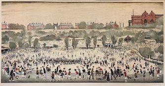 LAURENCE STEPHEN LOWRY - PEEL PARK, SALFORD - OFFSET SIGNED COLOUR LITHOGRAPH