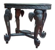 19TH CENTURY INDIAN CARVED EBONISED WOOD ELEPHANT TABLE