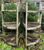 PAIR OF WOODEN DRIFTWOO-EFFECT PUB GARDEN OUTDOOR CORNER SHELVES PLANTERS