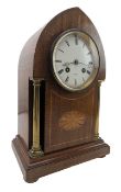 W H TOOKE - FRENCH EARLY 20TH CENTURY MAHOGANY INLAID & BRASS MANTEL CLOCK