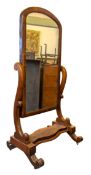 VICTORIAN 19TH CENTURY FLAME MAHOGANY CHEVAL MIRROR