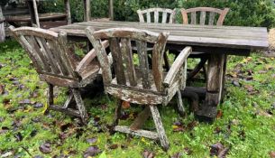 WOODEN RECTANGULAR PUB GARDEN OUTDOOR TABLE WITH FOUR CARVER CHAIRS